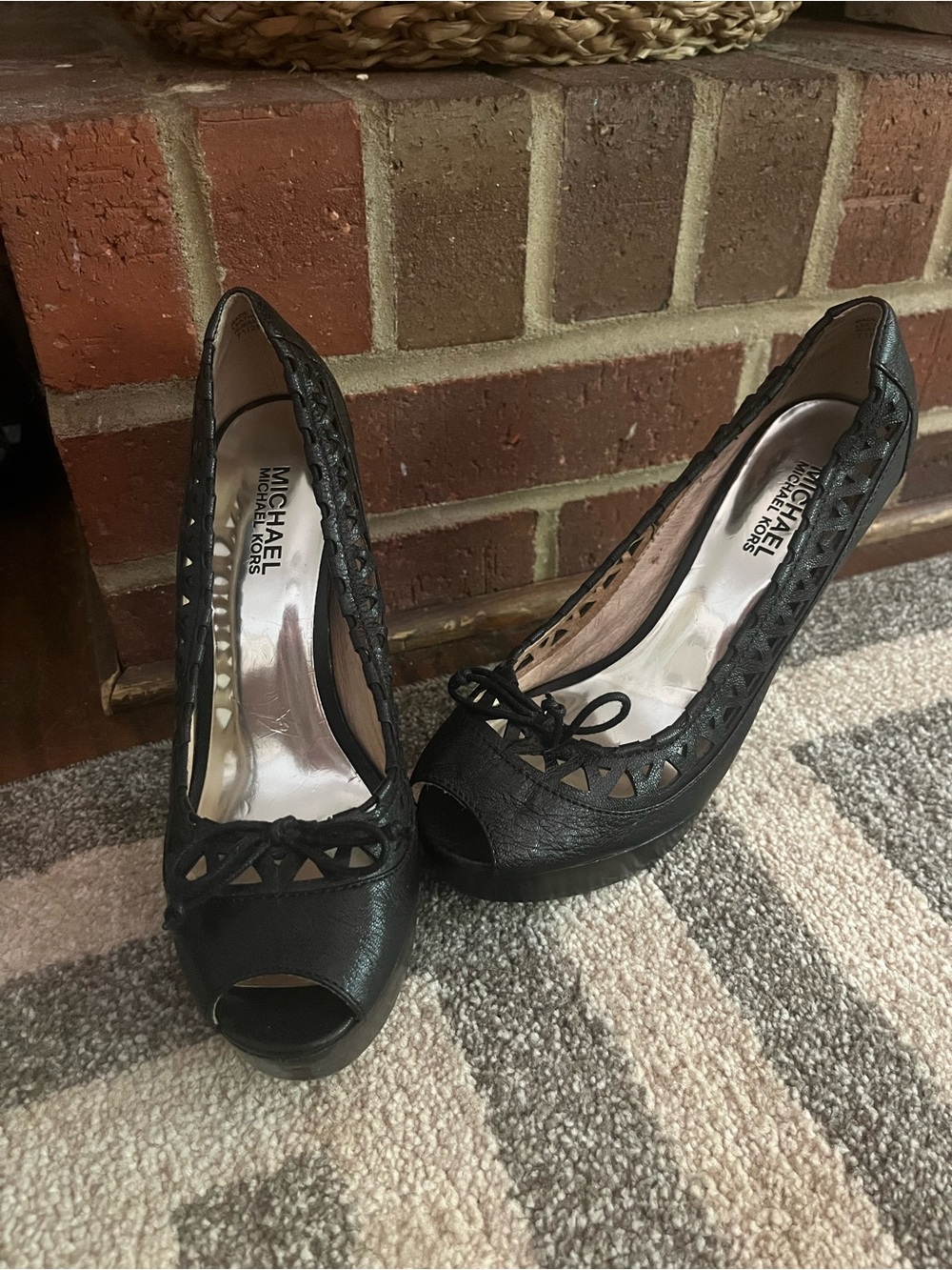 Michael Kors Black Leather Peep-Toe Cutout Heels